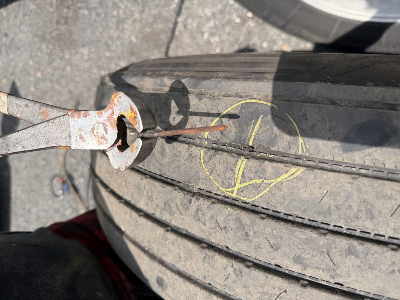 Semi truck tire nail puncture repair roadside South Jersey NJ